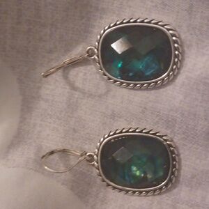 Napier Vintage Chunky Oval  Drop  Mother Pearl  Silver Rope  Earrings New